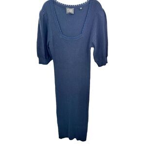 Scotch & Soda Blue Ribbed Knit Midi Dress Size XL Balloon Sleeve Square Neck